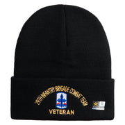 U.S. Army 29th Infantry Brigade Combat Team Logo Embroidered 12 Inch Solid Knit Cuff Long Beanie Made in USA - Black OSFM