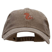 Cute Squirrel Embroidered Unstructured Pigment Dyed Cotton Cap - Brown OSFM