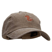 Cute Squirrel Embroidered Unstructured Pigment Dyed Cotton Cap - Brown OSFM