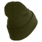 U.S. Army 29th Infantry Brigade Combat Team Logo Embroidered 12 Inch Solid Knit Cuff Long Beanie Made in USA - Olive OSFM