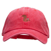 Cute Squirrel Embroidered Unstructured Pigment Dyed Cotton Cap - Red OSFM