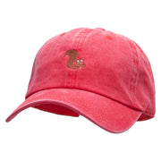 Cute Squirrel Embroidered Unstructured Pigment Dyed Cotton Cap - Red OSFM