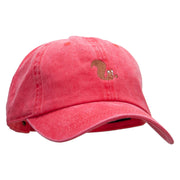 Cute Squirrel Embroidered Unstructured Pigment Dyed Cotton Cap - Red OSFM