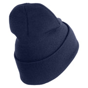 U.S. Army 29th Infantry Brigade Combat Team Logo Embroidered 12 Inch Solid Knit Cuff Long Beanie Made in USA - Navy OSFM