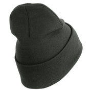 U.S. Army 29th Infantry Brigade Combat Team Logo Embroidered 12 Inch Solid Knit Cuff Long Beanie Made in USA - Charcoal OSFM