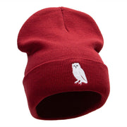 Gazing Owl Embroidered 12 Inch Long Knitted Beanie