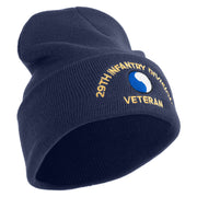 U.S. Army 29th Infantry Division Logo Embroidered 12 Inch Solid Knit Cuff Long Beanie Made in USA - Navy OSFM