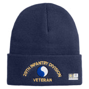 U.S. Army 29th Infantry Division Logo Embroidered 12 Inch Solid Knit Cuff Long Beanie Made in USA - Navy OSFM