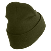 U.S. Army 29th Infantry Division Logo Embroidered 12 Inch Solid Knit Cuff Long Beanie Made in USA - Olive OSFM
