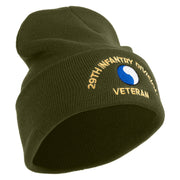 U.S. Army 29th Infantry Division Logo Embroidered 12 Inch Solid Knit Cuff Long Beanie Made in USA - Olive OSFM
