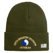 U.S. Army 29th Infantry Division Logo Embroidered 12 Inch Solid Knit Cuff Long Beanie Made in USA - Olive OSFM