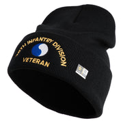 U.S. Army 29th Infantry Division Logo Embroidered 12 Inch Solid Knit Cuff Long Beanie Made in USA - Black OSFM