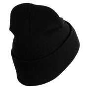 U.S. Army 29th Infantry Division Logo Embroidered 12 Inch Solid Knit Cuff Long Beanie Made in USA - Black OSFM