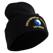 U.S. Army 29th Infantry Division Logo Embroidered 12 Inch Solid Knit Cuff Long Beanie Made in USA - Black OSFM