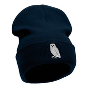 Gazing Owl Embroidered 12 Inch Long Knitted Beanie