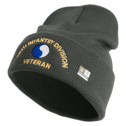U.S. Army 29th Infantry Division Logo Embroidered 12 Inch Solid Knit Cuff Long Beanie Made in USA - Charcoal OSFM