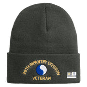 U.S. Army 29th Infantry Division Logo Embroidered 12 Inch Solid Knit Cuff Long Beanie Made in USA - Charcoal OSFM