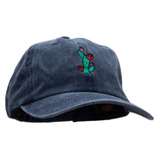 Flowery Cactus Embroidered Unstructured Pigment Dyed Cotton Cap - Navy OSFM