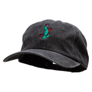 Flowery Cactus Embroidered Unstructured Pigment Dyed Cotton Cap - Black OSFM