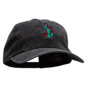 Flowery Cactus Embroidered Unstructured Pigment Dyed Cotton Cap - Black OSFM