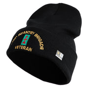 U.S. Army 32nd Infantry Brigade Logo Embroidered 12 Inch Solid Knit Cuff Long Beanie Made in USA - Black OSFM