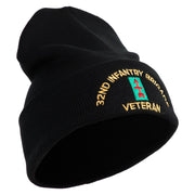 U.S. Army 32nd Infantry Brigade Logo Embroidered 12 Inch Solid Knit Cuff Long Beanie Made in USA - Black OSFM