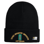 U.S. Army 32nd Infantry Brigade Logo Embroidered 12 Inch Solid Knit Cuff Long Beanie Made in USA - Black OSFM