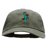 Flowery Cactus Embroidered Unstructured Pigment Dyed Cotton Cap - Dk-Green OSFM