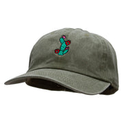 Flowery Cactus Embroidered Unstructured Pigment Dyed Cotton Cap - Dk-Green OSFM