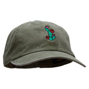 Flowery Cactus Embroidered Unstructured Pigment Dyed Cotton Cap - Dk-Green OSFM