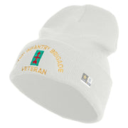 U.S. Army 32nd Infantry Brigade Logo Embroidered 12 Inch Solid Knit Cuff Long Beanie Made in USA - White OSFM