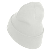 U.S. Army 32nd Infantry Brigade Logo Embroidered 12 Inch Solid Knit Cuff Long Beanie Made in USA - White OSFM