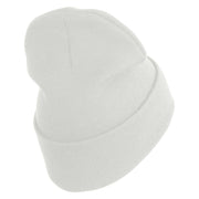 U.S. Army 32nd Infantry Brigade Logo Embroidered 12 Inch Solid Knit Cuff Long Beanie Made in USA - White OSFM