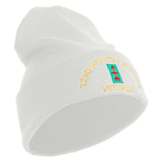 U.S. Army 32nd Infantry Brigade Logo Embroidered 12 Inch Solid Knit Cuff Long Beanie Made in USA - White OSFM