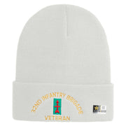 U.S. Army 32nd Infantry Brigade Logo Embroidered 12 Inch Solid Knit Cuff Long Beanie Made in USA - White OSFM