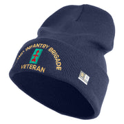 U.S. Army 32nd Infantry Brigade Logo Embroidered 12 Inch Solid Knit Cuff Long Beanie Made in USA - Navy OSFM