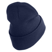 U.S. Army 32nd Infantry Brigade Logo Embroidered 12 Inch Solid Knit Cuff Long Beanie Made in USA - Navy OSFM