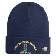 U.S. Army 32nd Infantry Brigade Logo Embroidered 12 Inch Solid Knit Cuff Long Beanie Made in USA - Navy OSFM
