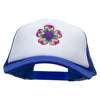 Retro Flower Embroidered Foam Panel Mesh Snapback - Royal-White OSFM