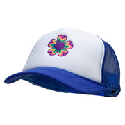 Retro Flower Embroidered Foam Panel Mesh Snapback - Royal-White OSFM