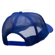 Retro Flower Embroidered Foam Panel Mesh Snapback - Royal-White OSFM