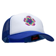 Retro Flower Embroidered Foam Panel Mesh Snapback - Royal-White OSFM