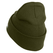 U.S. Army 33rd Infantry Brigade Combat Team Logo Embroidered 12 Inch Solid Knit Cuff Long Beanie Made in USA - Olive OSFM
