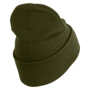 U.S. Army 33rd Infantry Brigade Combat Team Logo Embroidered 12 Inch Solid Knit Cuff Long Beanie Made in USA - Olive OSFM