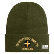 U.S. Army 33rd Infantry Brigade Combat Team Logo Embroidered 12 Inch Solid Knit Cuff Long Beanie Made in USA - Olive OSFM
