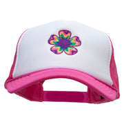 Retro Flower Embroidered Foam Panel Mesh Snapback - Pink-White OSFM