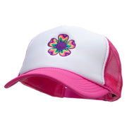 Retro Flower Embroidered Foam Panel Mesh Snapback - Pink-White OSFM