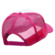 Retro Flower Embroidered Foam Panel Mesh Snapback - Pink-White OSFM