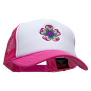 Retro Flower Embroidered Foam Panel Mesh Snapback - Pink-White OSFM