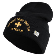 U.S. Army 33rd Infantry Brigade Combat Team Logo Embroidered 12 Inch Solid Knit Cuff Long Beanie Made in USA - Black OSFM